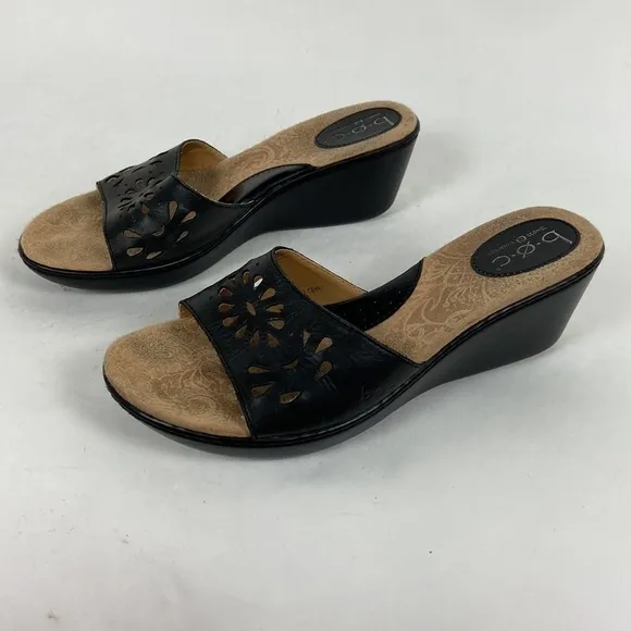 BOC Born on Concept Genuine Leather Dark Brown Floral Cut Out Vamp Wedge Sandal
