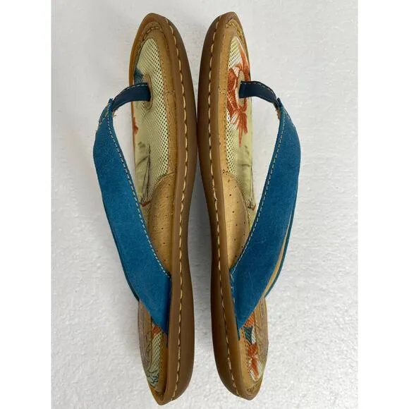 Born women’s palm tree thong flip flop sandals suede blue size 8