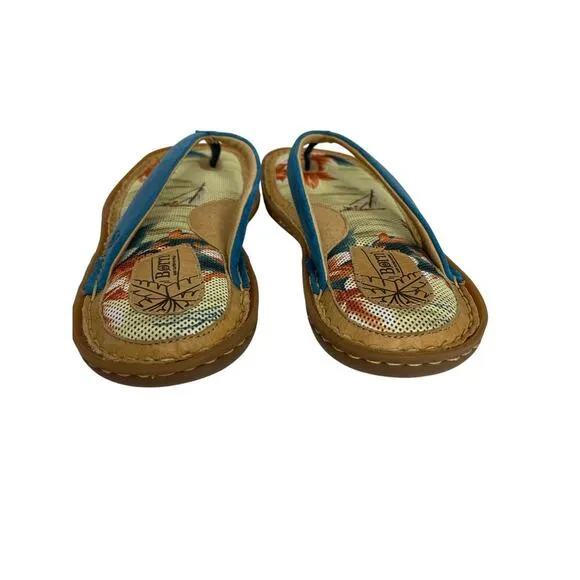 Born women’s palm tree thong flip flop sandals suede blue size 8