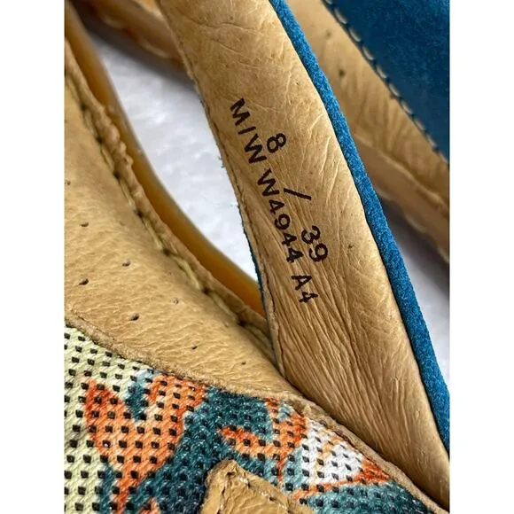 Born women’s palm tree thong flip flop sandals suede blue size 8