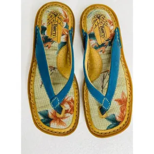 Born women’s palm tree thong flip flop sandals suede blue size 8