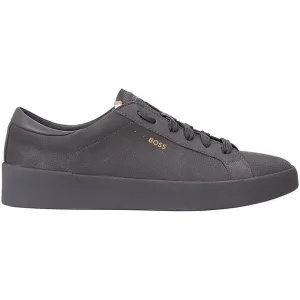 Boss Mens Gray Lace-Up Leather Casual And Fashion Sneakers New
