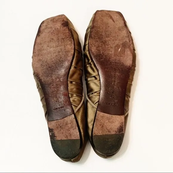 Bottega Veneta Square Toe Satin Flats Olive 40