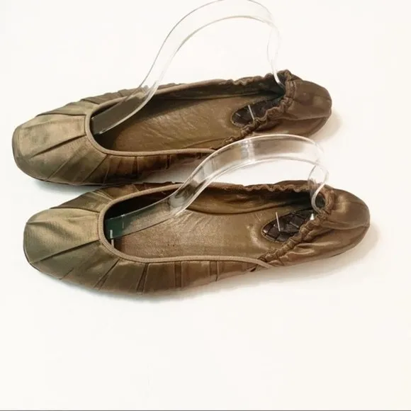Bottega Veneta Square Toe Satin Flats Olive 40