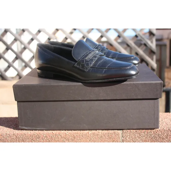 Bottega Veneta Women's Black Intrecciato Leather Penny Loafers - Size 36