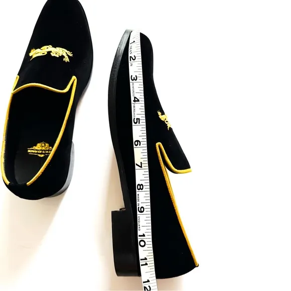 Bown of London Black Velvet Lion Embroidered Smoking Loafers Bespoke 10.5