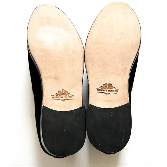Bown of London Black Velvet Lion Embroidered Smoking Loafers Bespoke 10.5