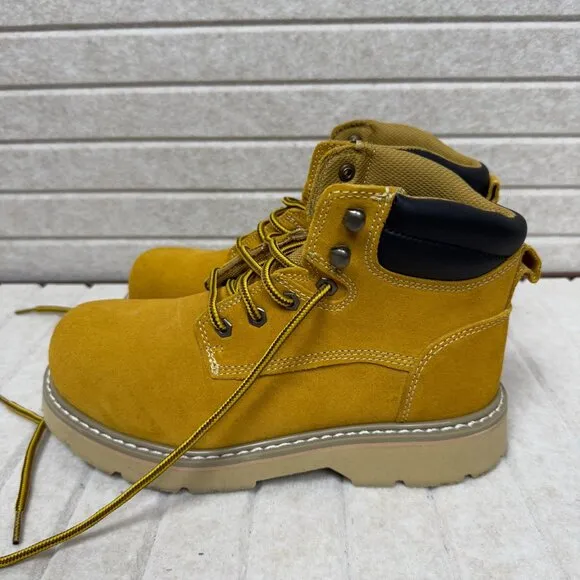 Brahma Steel Toe Work Boots Yellow Duck Suede &amp; Rubber Non-Slip Sole 7