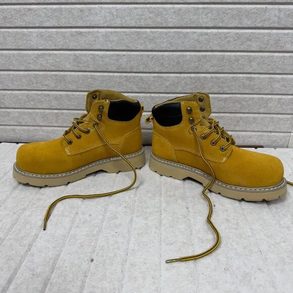 Brahma Steel Toe Work Boots Yellow Duck Suede &amp; Rubber Non-Slip Sole 7