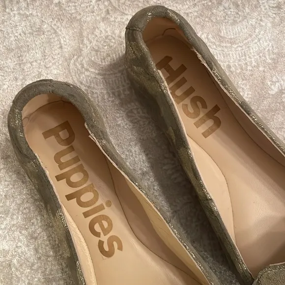 Brand New Hush Puppies Hazel Pointe Loafers Metal Camouflage Suede Slip On Flats