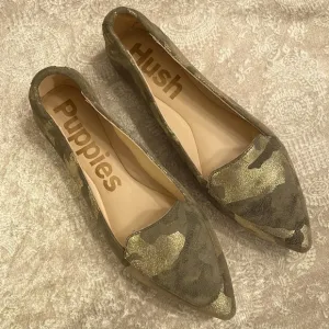 Brand New Hush Puppies Hazel Pointe Loafers Metal Camouflage Suede Slip On Flats