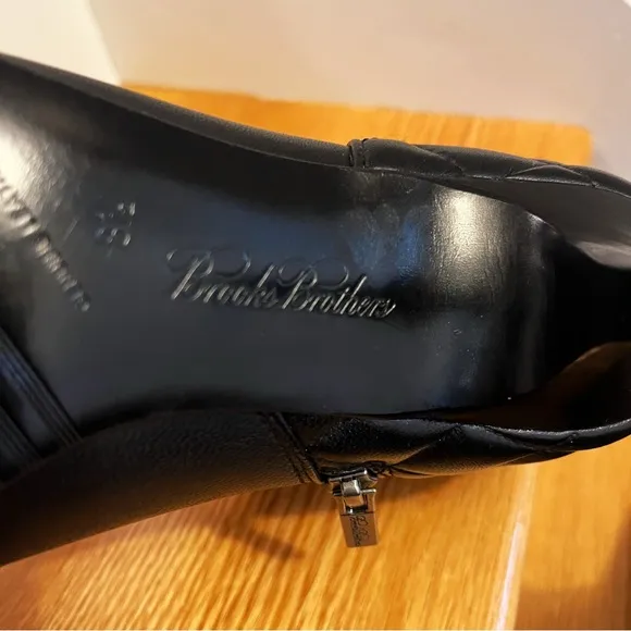 Brooks Brothers Black Quilted Calfskin Heeled Ankle Booties