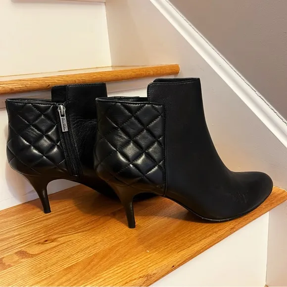 Brooks Brothers Black Quilted Calfskin Heeled Ankle Booties