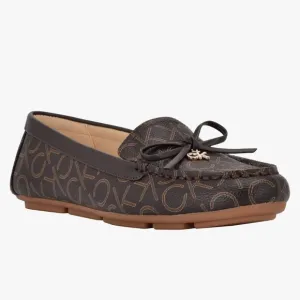 Brown Loafers with Monogram Pattern and Bow