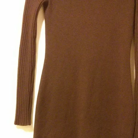 Brown Silk/Cashmere Blend Knit Turtleneck Dress
