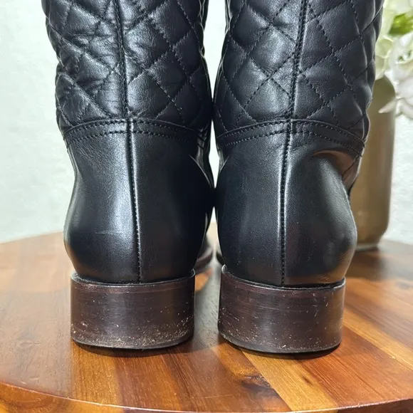 Burberry Black Leather Quilted Tall Riding Boots Size 35, US 5