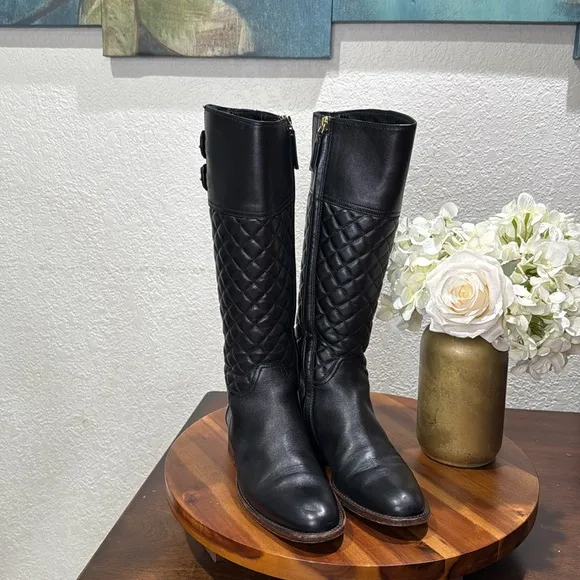 Burberry Black Leather Quilted Tall Riding Boots Size 35, US 5