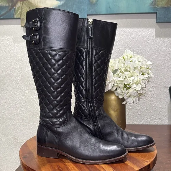 Burberry Black Leather Quilted Tall Riding Boots Size 35, US 5