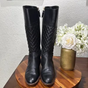 Burberry Black Leather Quilted Tall Riding Boots Size 35, US 5