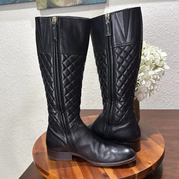 Burberry Black Leather Quilted Tall Riding Boots Size 35, US 5