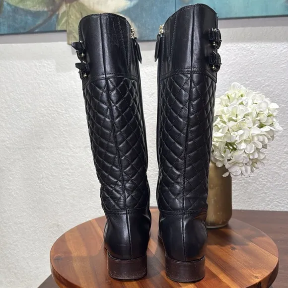 Burberry Black Leather Quilted Tall Riding Boots Size 35, US 5