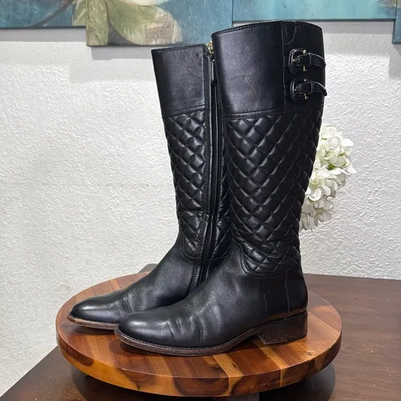 Burberry Black Leather Quilted Tall Riding Boots Size 35, US 5