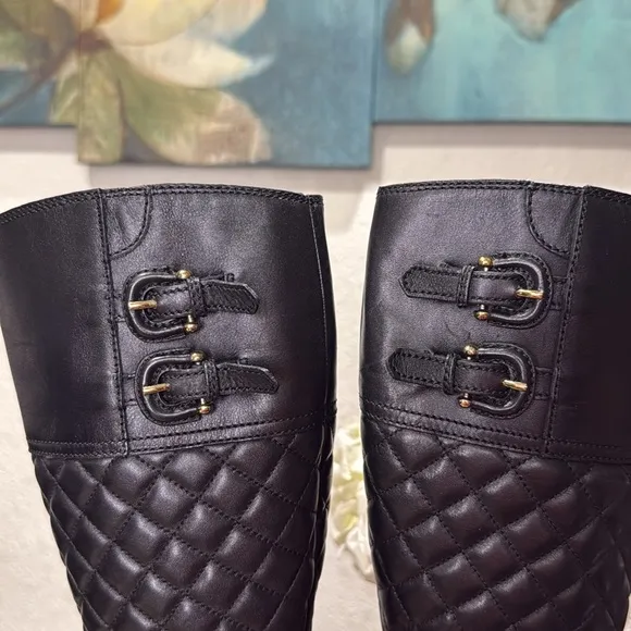 Burberry Black Leather Quilted Tall Riding Boots Size 35, US 5