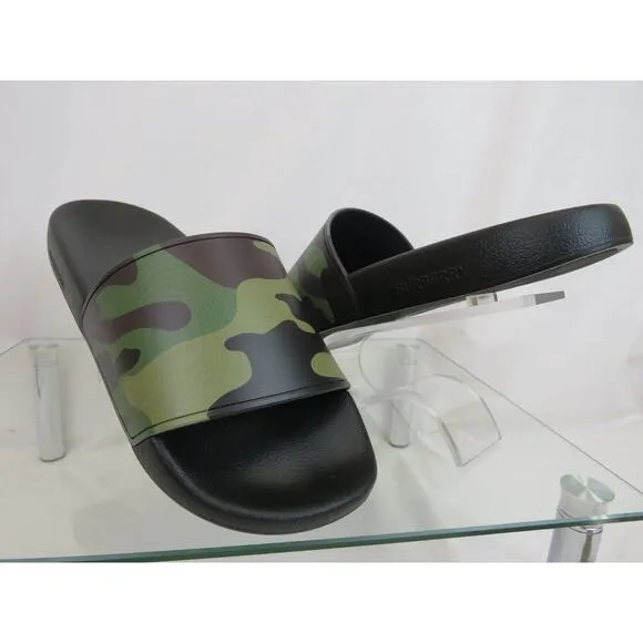 BURBERRY FURLEY GREEN RUBBER CAMOUFLAGE LETTERING LOGO SANDAL SLIDES EUR 41 US 8