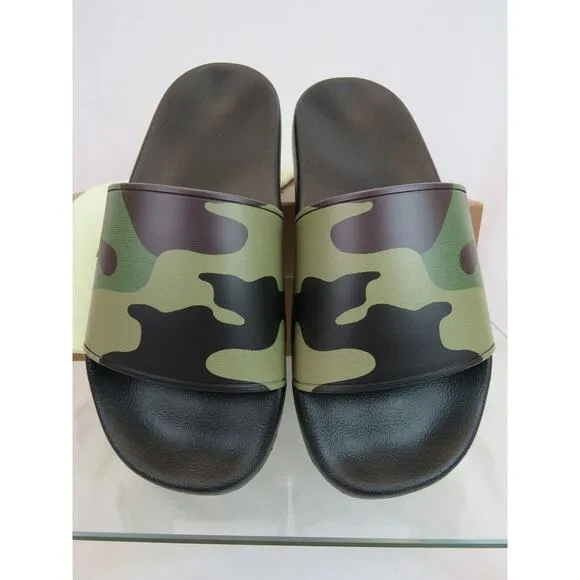 BURBERRY FURLEY GREEN RUBBER CAMOUFLAGE LETTERING LOGO SANDAL SLIDES EUR 41 US 8
