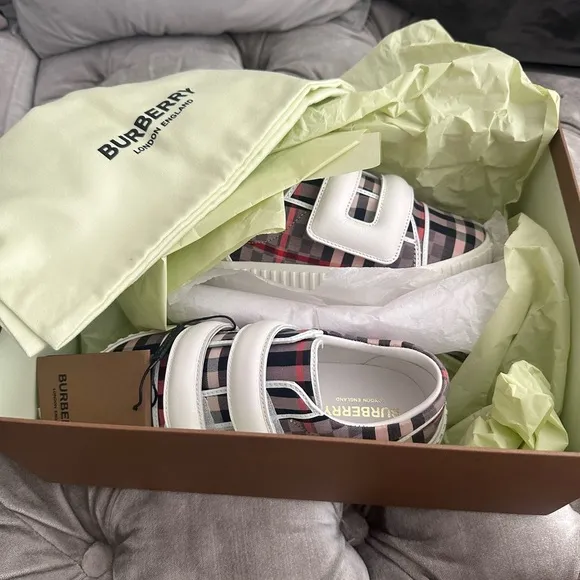Burberry Kids Plaid Sneakers - Black, White, Pink