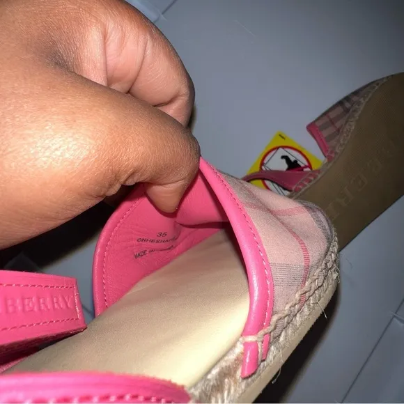 Burberry Pink Slip On Espadrille Ankle Strap Flats
