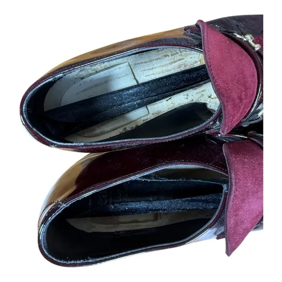 Burgundy‎ Patent Leather and Suede Loafers