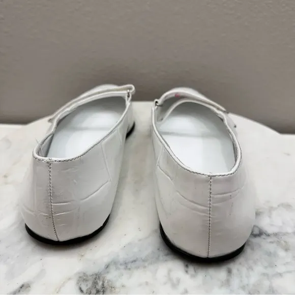 By Far Women's Flats Size 10 White Molly Maxi Croco Embossed Leather Flats