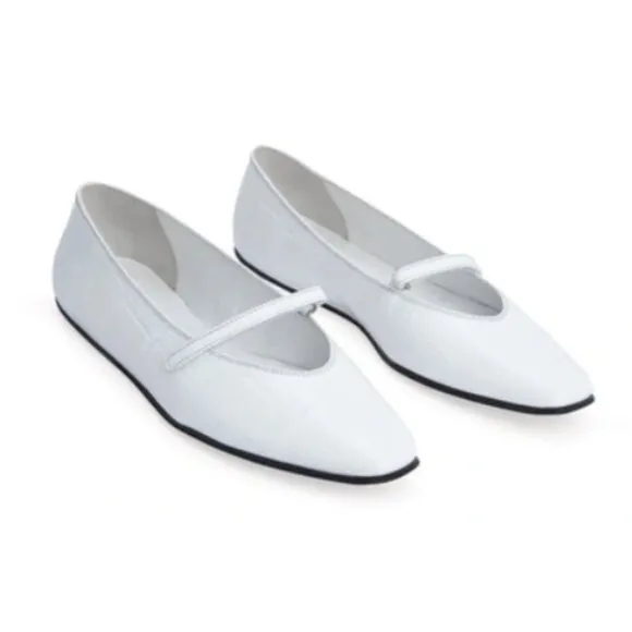 By Far Women's Flats Size 10 White Molly Maxi Croco Embossed Leather Flats