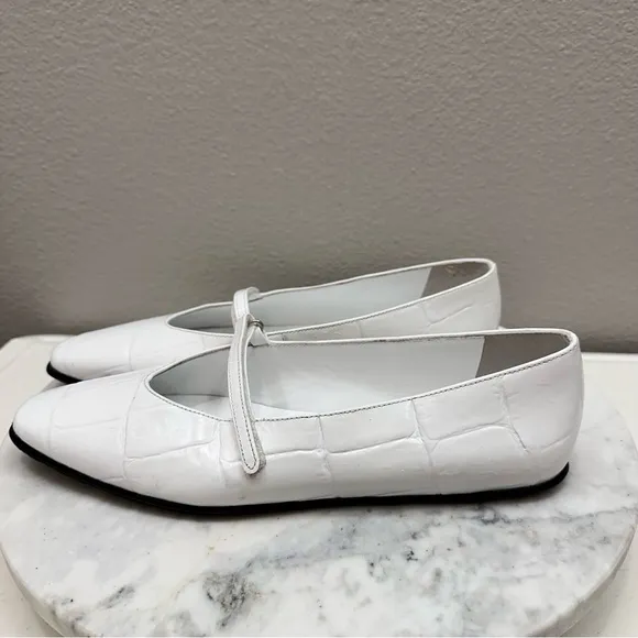 By Far Women's Flats Size 10 White Molly Maxi Croco Embossed Leather Flats