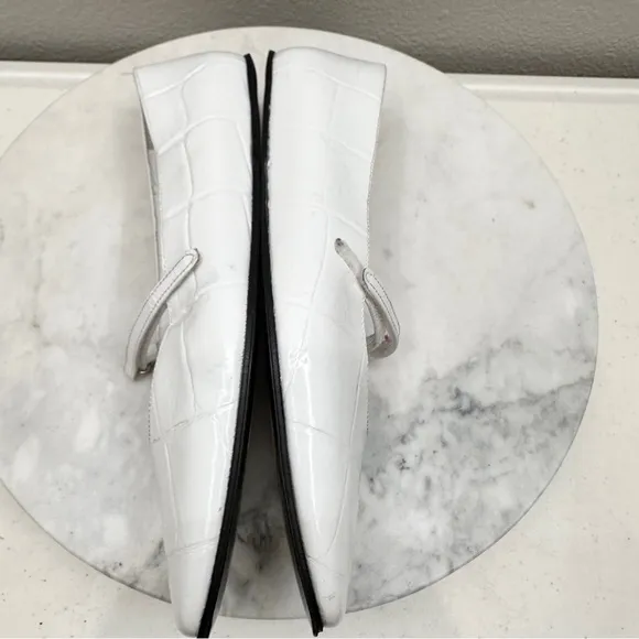 By Far Women's Flats Size 10 White Molly Maxi Croco Embossed Leather Flats