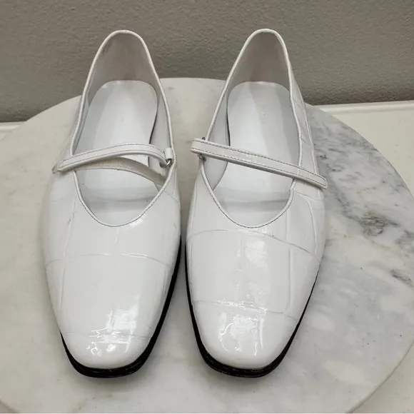 By Far Women's Flats Size 10 White Molly Maxi Croco Embossed Leather Flats