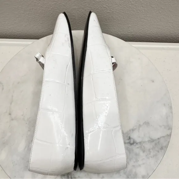 By Far Women's Flats Size 10 White Molly Maxi Croco Embossed Leather Flats