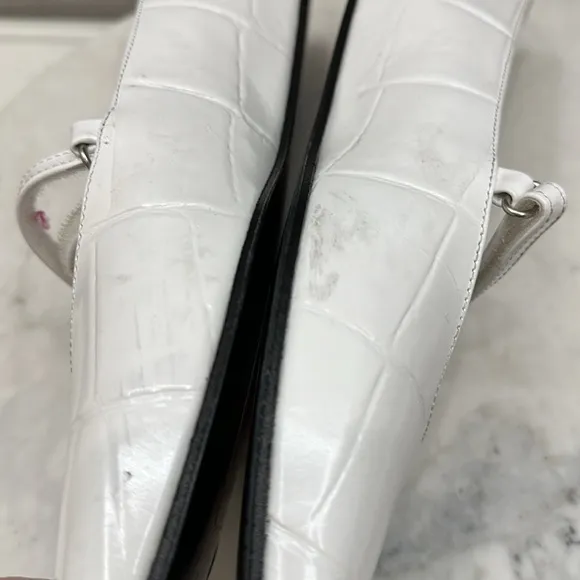 By Far Women's Flats Size 10 White Molly Maxi Croco Embossed Leather Flats