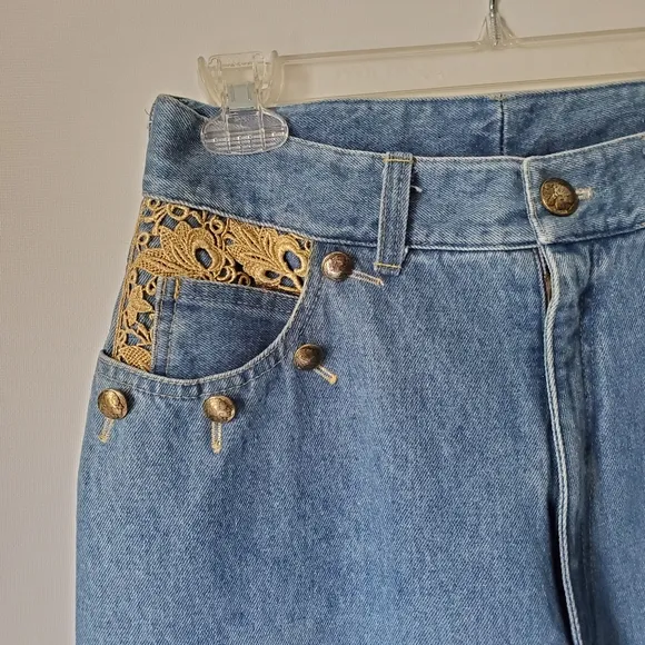 Cach'e Vintage Indian Head Gold Buttons Jeans Sz 8