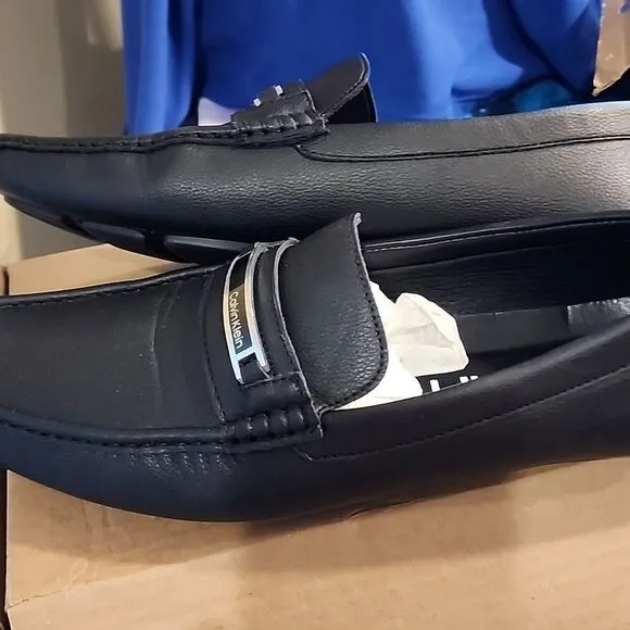Calvin Klein black Leather Loafers men's 12 perfect condition