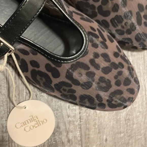 Camila Coelho NWT mesh leopard print Mary Jane flats