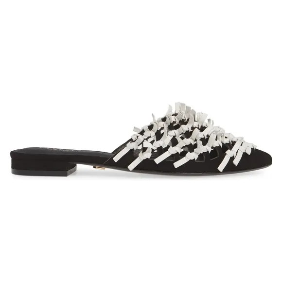 Cecelia Nox Knot Mule Black White Flat Heel Sandal Leather Fashion Shoes Pump 7
