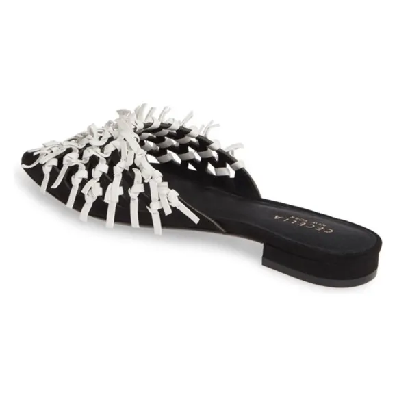 Cecelia Nox Knot Mule Black White Flat Heel Sandal Leather Fashion Shoes Pump 7
