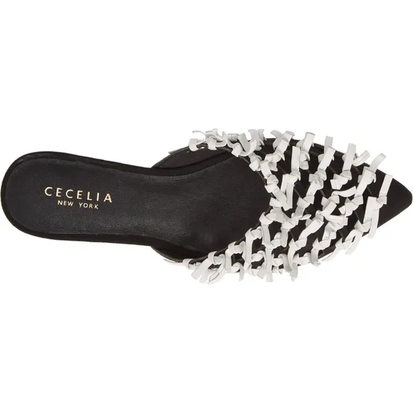 Cecelia Nox Knot Mule Black White Flat Heel Sandal Leather Fashion Shoes Pump 7