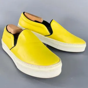 CELINE Yellow Leather Slip On Sneakers
