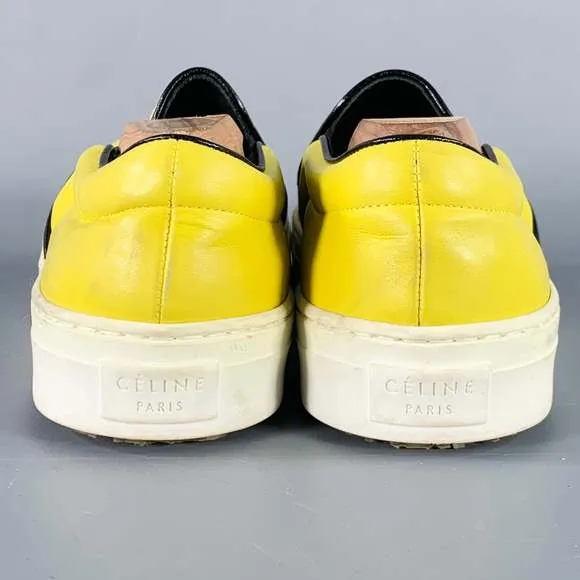 CELINE Yellow Leather Slip On Sneakers