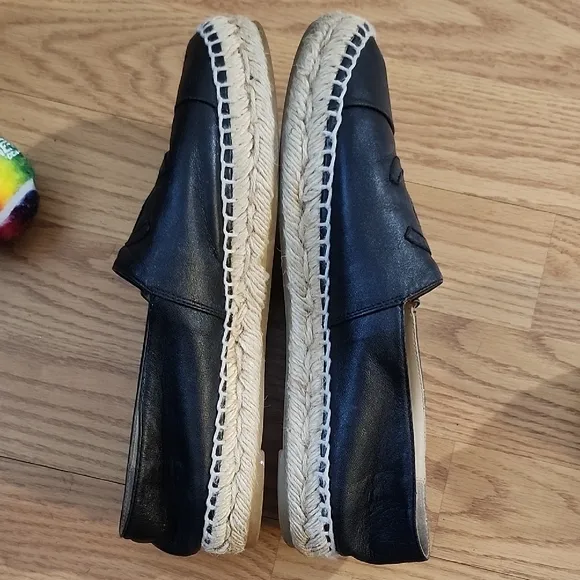 CHANEL Black Espadrille Quilted Flats