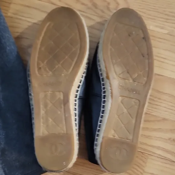 CHANEL Black Espadrille Quilted Flats