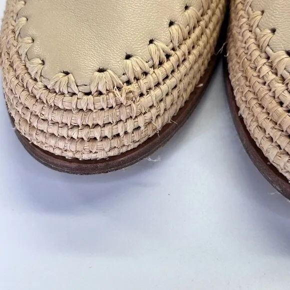 Chanel CC Espadrille Flats Size 40 Beige/Black Leather and Woven Raffia